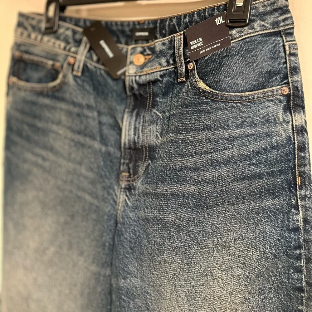 Express Wide Leg High Rise Jeans Women's 10L Tall Mom Wide Loose Distressed NWT